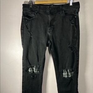Hollister Men's Black Ripped Slim Straight Advanced Stretch Jeans 34x32